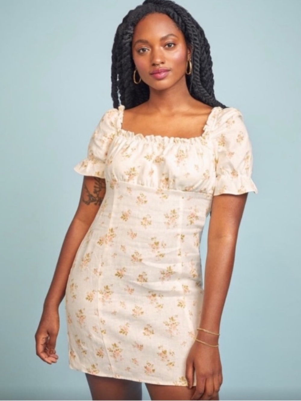 Reformation Robles Linen Floral Mini Dress Puff Sleeve Cottagecore Size 0